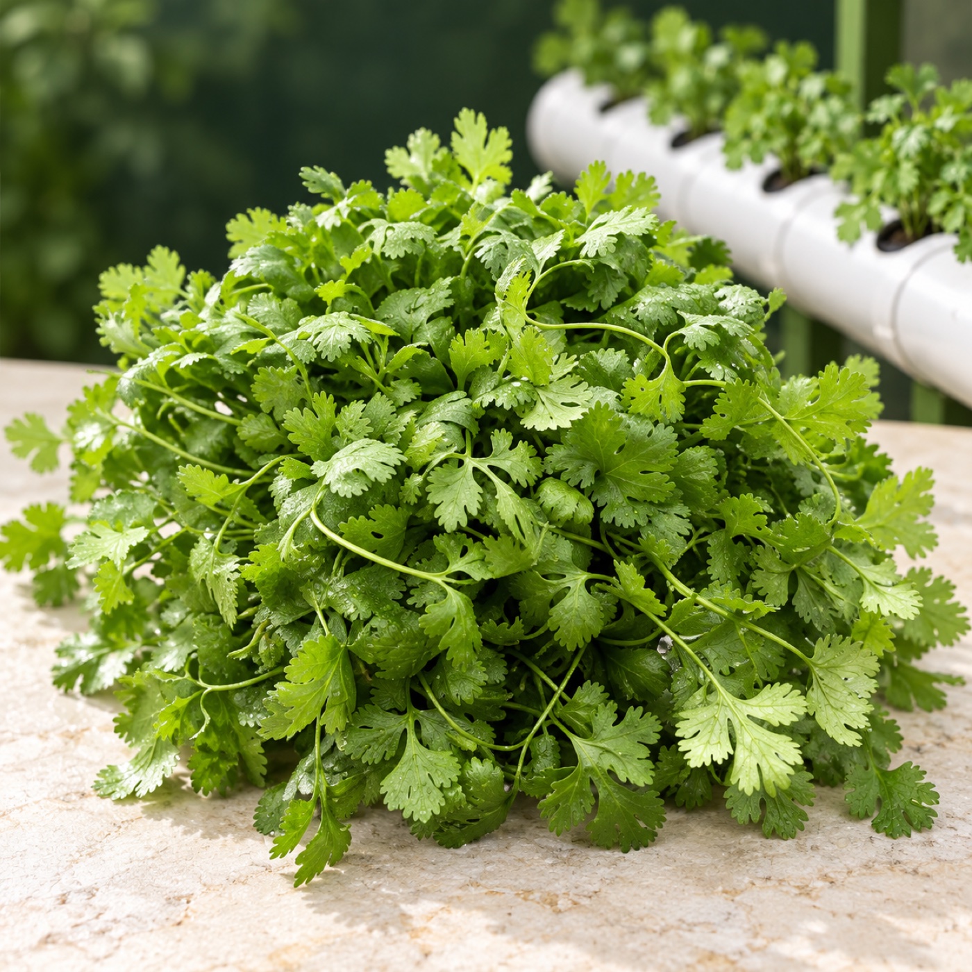 Cilantro fresco cultivado en sistema hidropónico