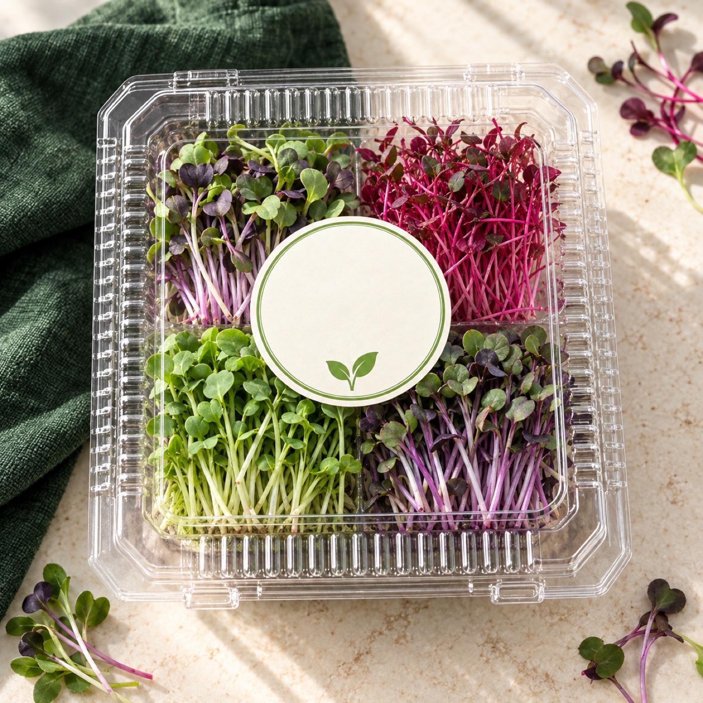Selección de microgreens empacados para restaurantes